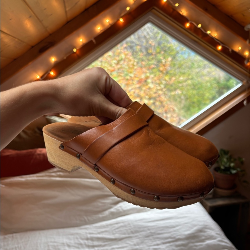 Free People Leather Wooden Clogs